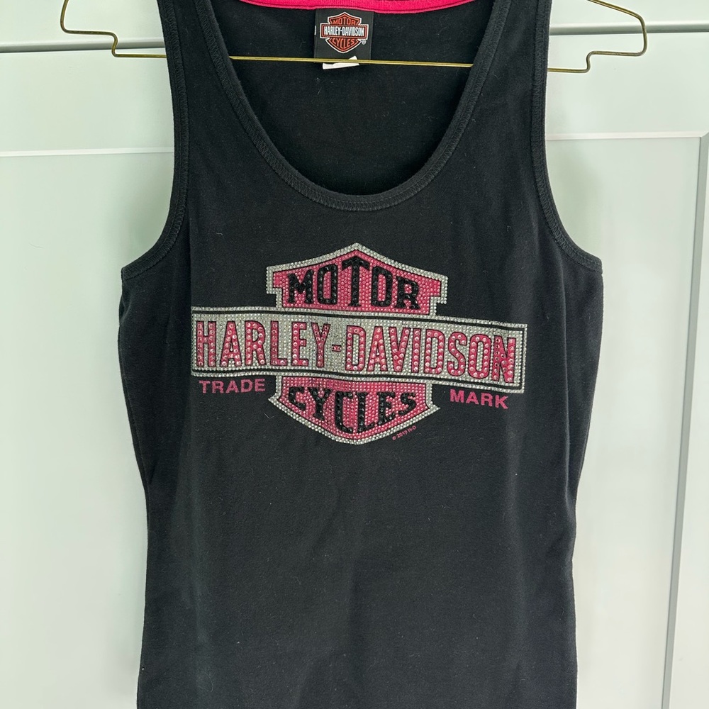 Harley-Davidson Black and Pink Blingy Logo Tank